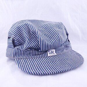 Vintage Lee Denim Conductor Hat Railroad Stripe Engineer Cap Union Made USA